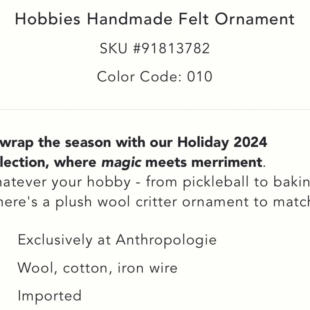 Anthropologie Hobbie Handmade Felt Ornaments Teachers NWT